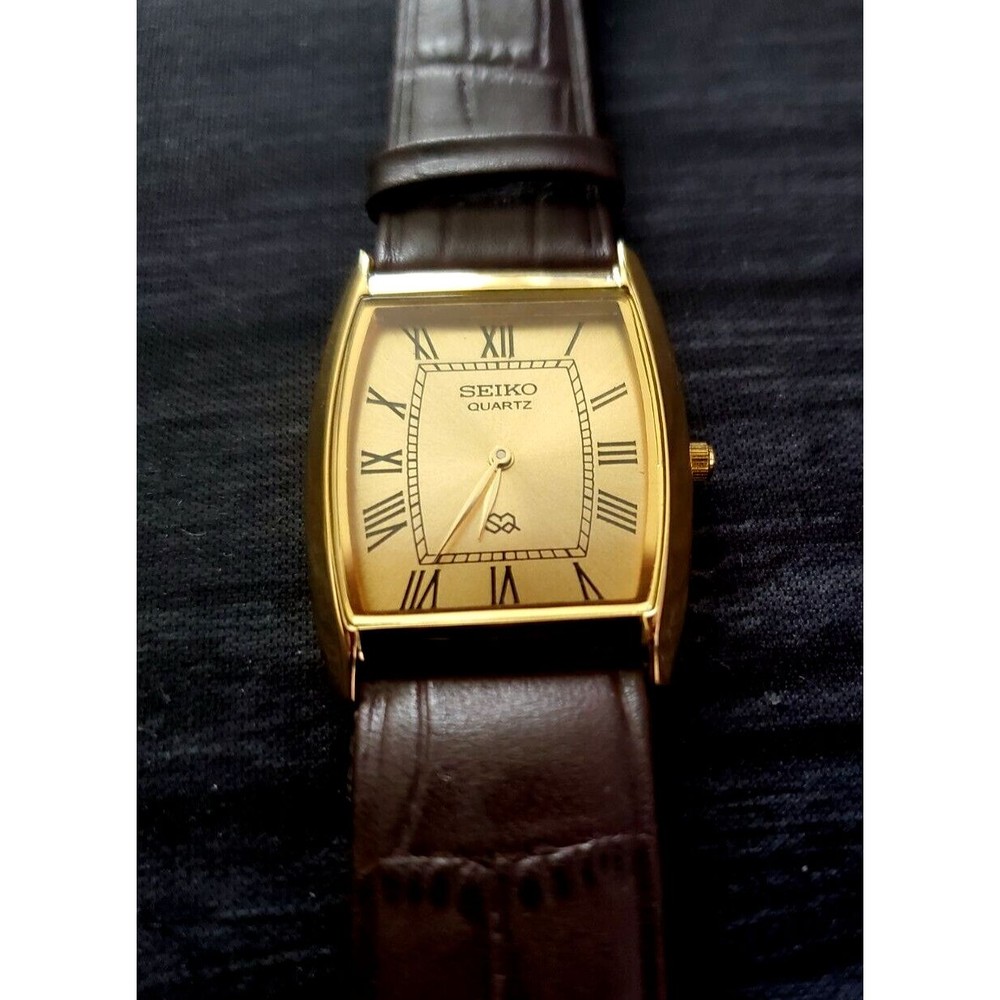 RARE Vintage Seiko NOS Men's Classic Tank‎ Barrel Gold Champaign Satin Dial - Picture 7 of 13